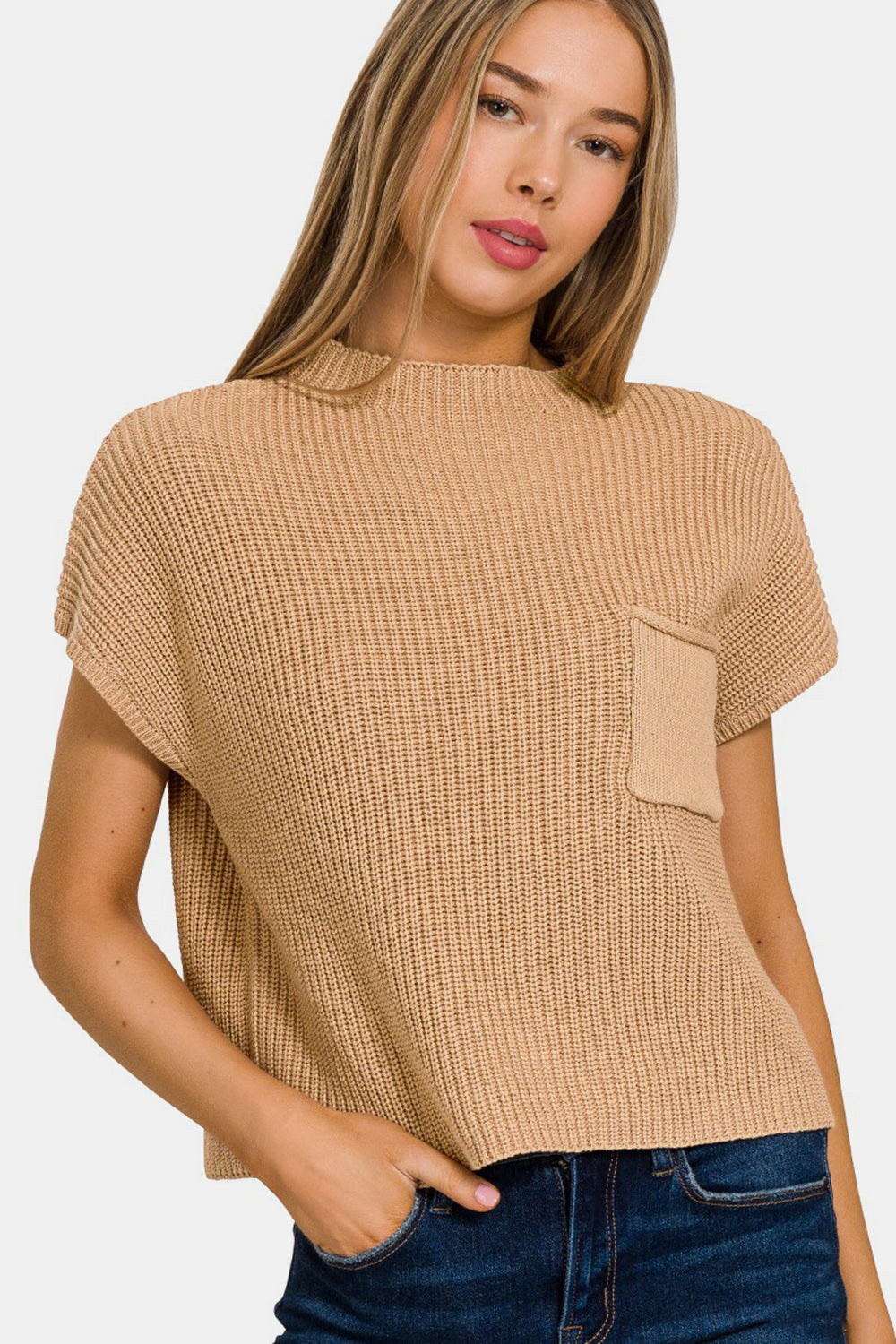 Zenana Mock Neck Short Sleeve Cropped Sweater – Perfect Little Peach
