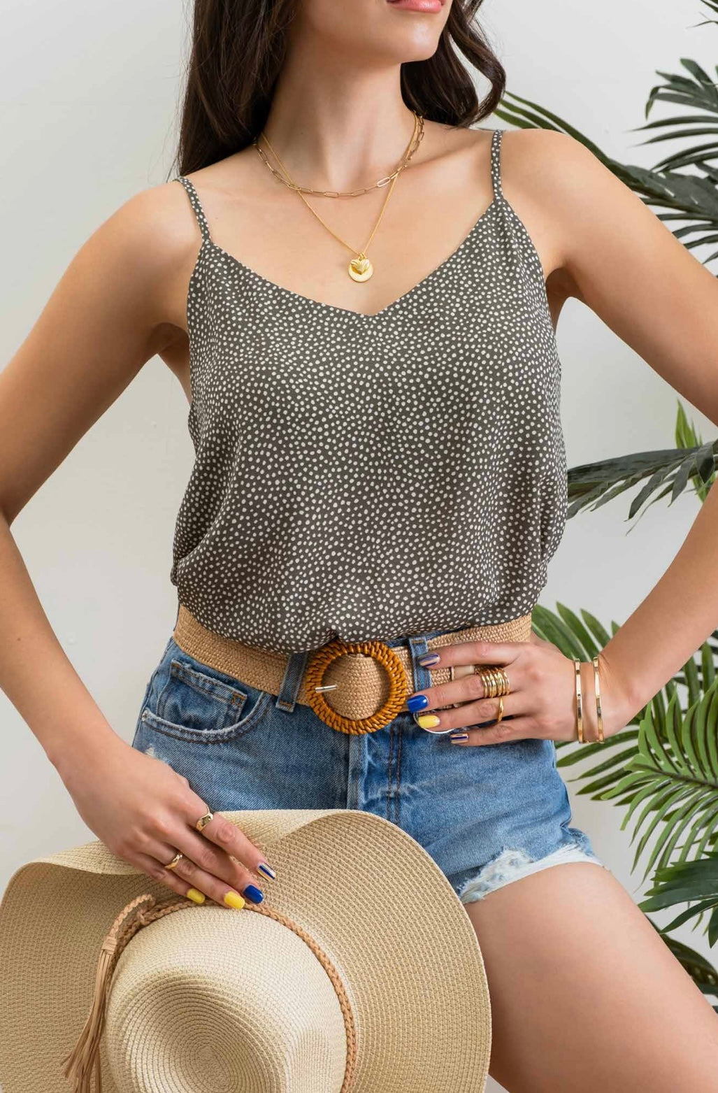 V Neck Dot Woven Top