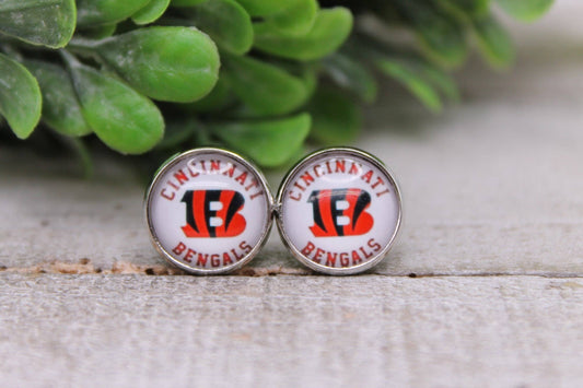 Bengals Football Glass Stud Earrings || Hypoallergenic