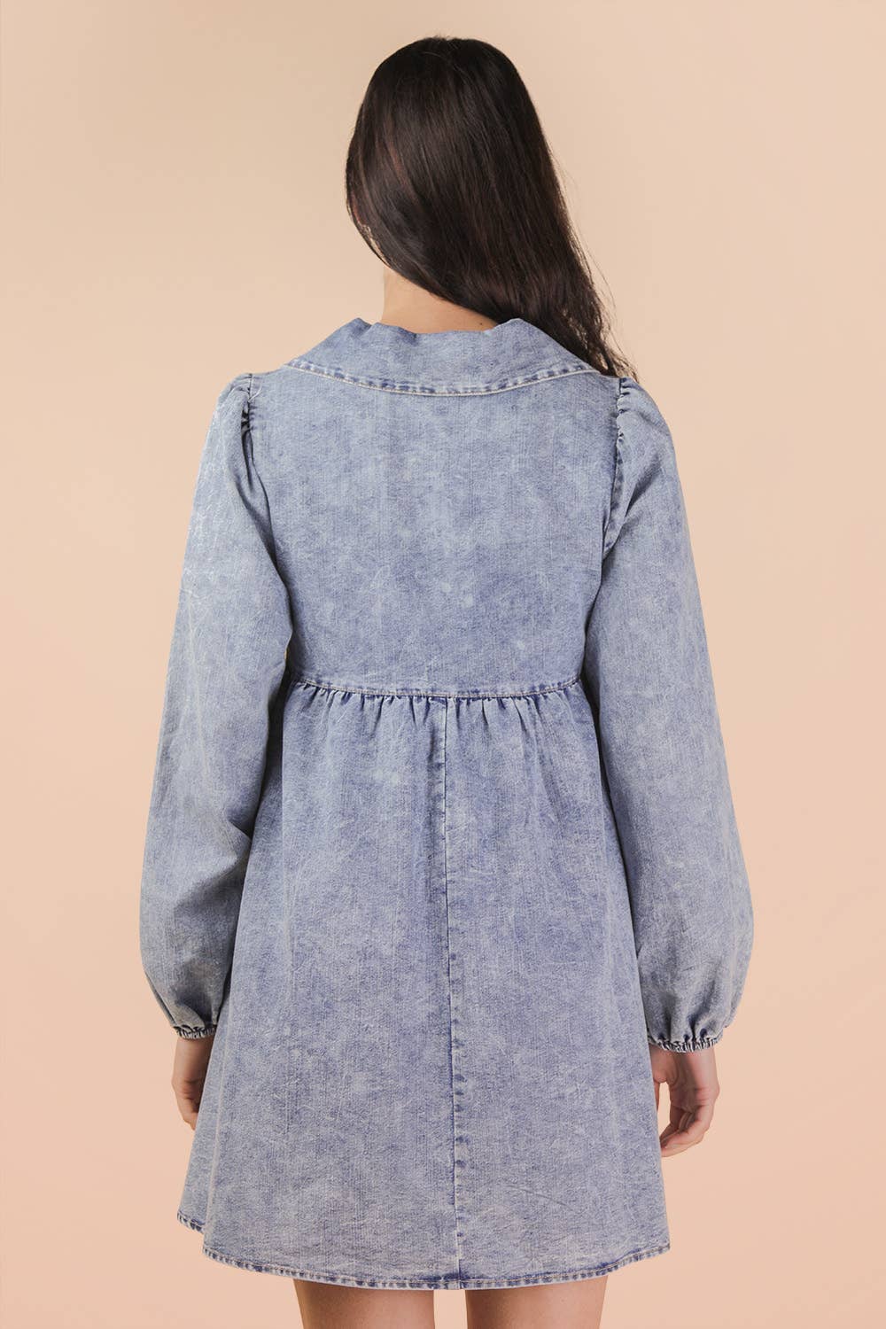 Washed Chambray Collared Mini Dress