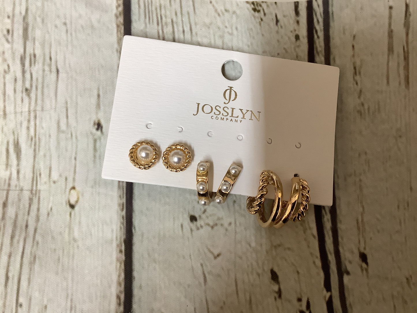 Gold pear hoop stud trio