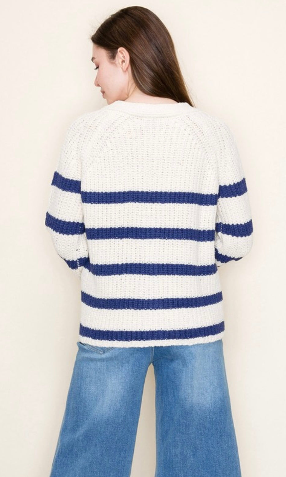 Long Sleeve Navy Striped Cardigan