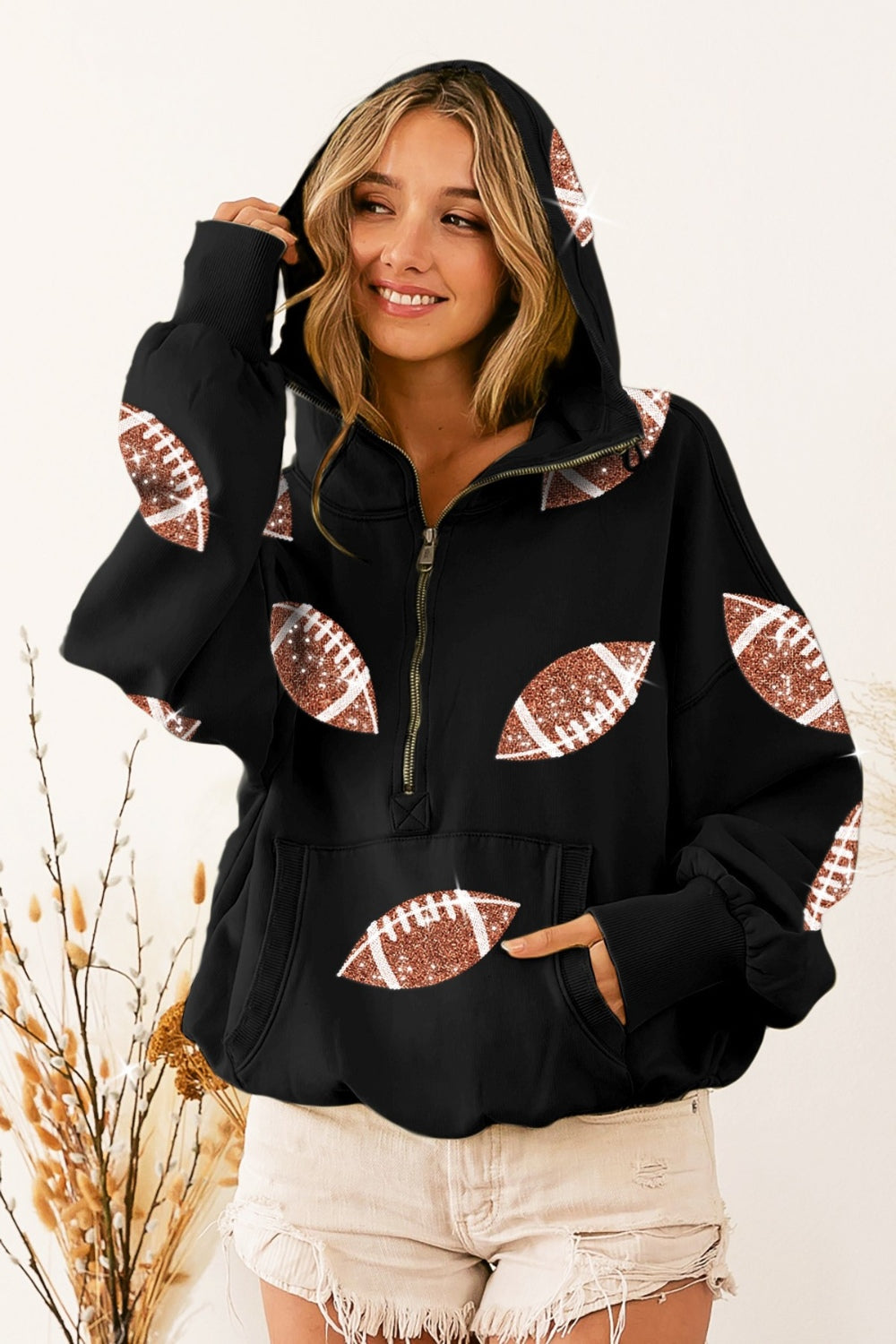 BiBi Sequin Mardi Gras Striped Round Neck Sweatshirt