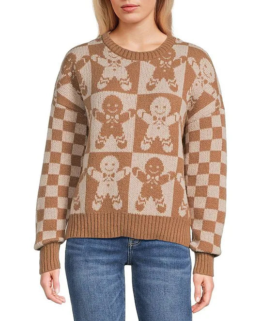 Checkered Gingerbread Knit Sweater