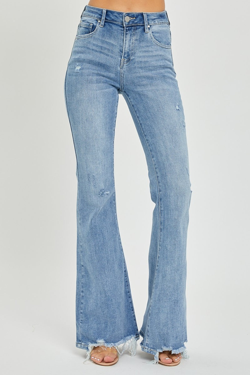 RISEN Full Size High Rise Wide Flare Patch Pocket Jeans Plus Size main image 0