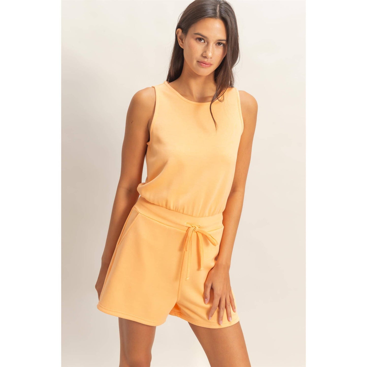 Drawstring Waist Sleeveless Romper