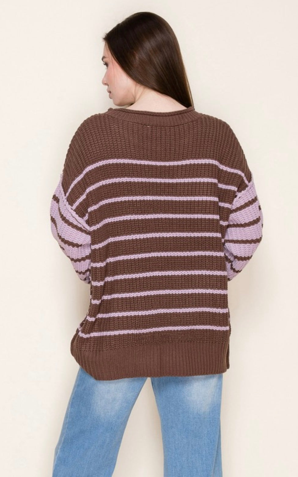 Pink and Brown Striped Sweater