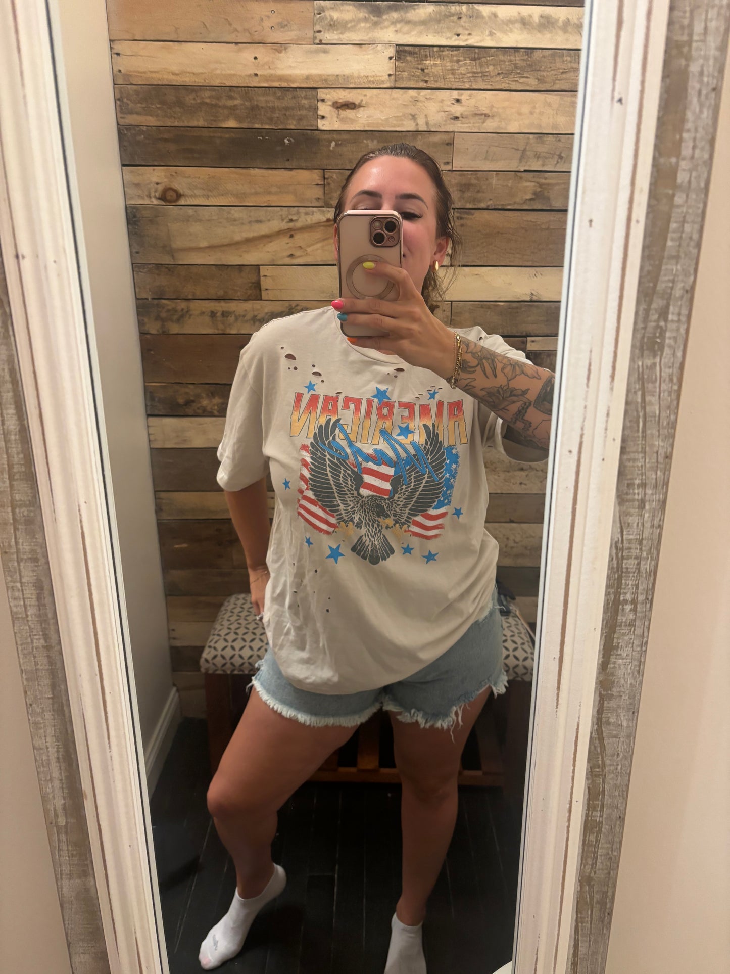 American made graphic distressed tee