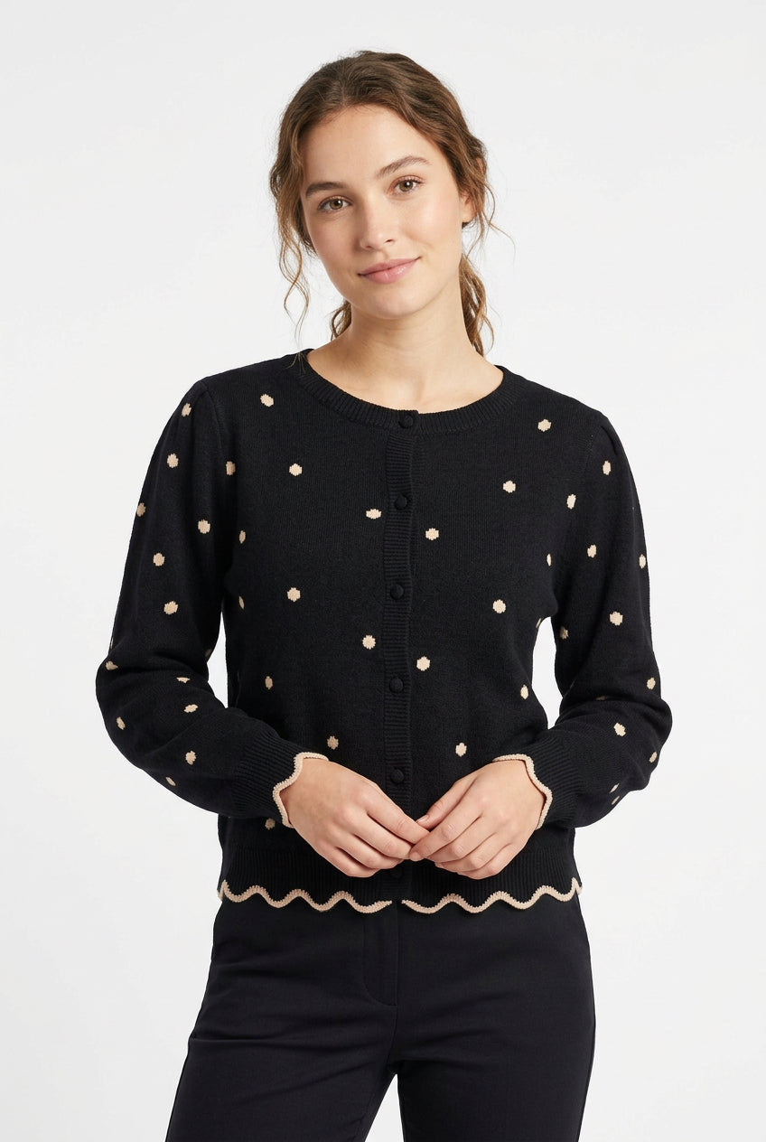 Long Sleeve Button Down Polka Dot Cardigan