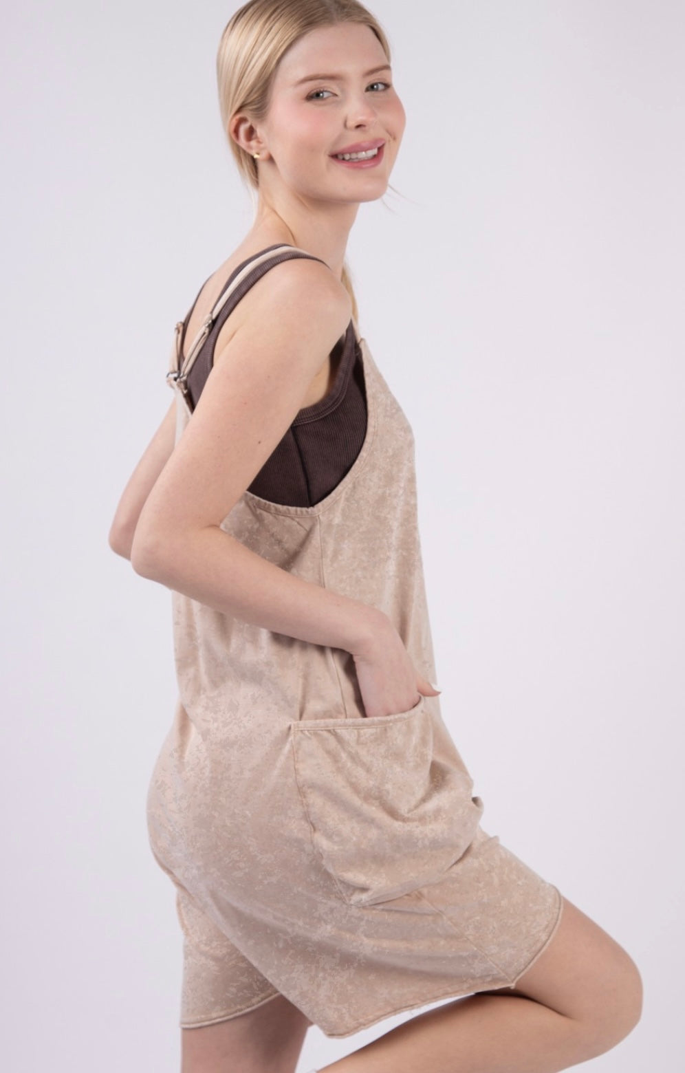 Casual Sleeveless Washed Knit Romper