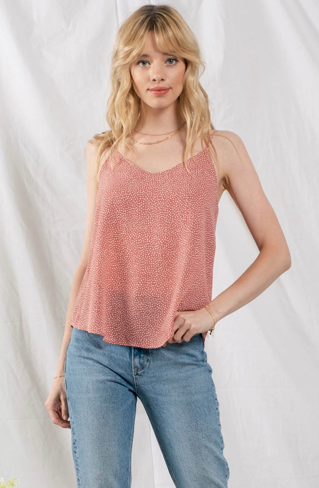 V Neck Dot Woven Top