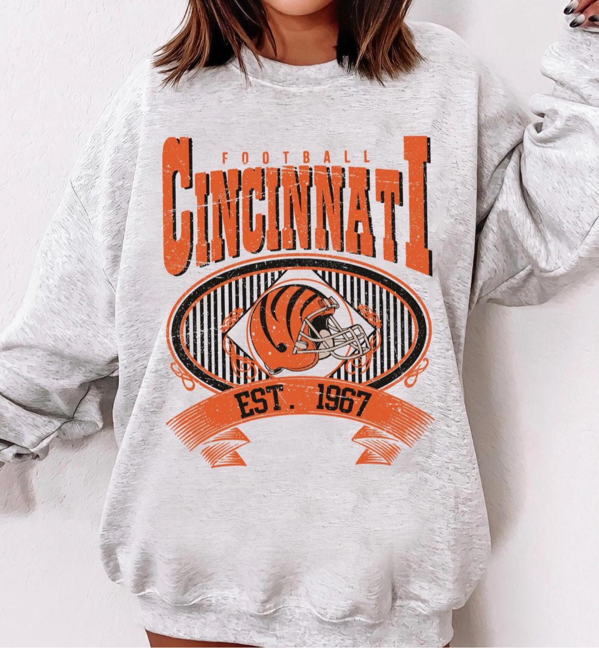Ash Grey Cincinnati 90’s Throwback Crewneck | Unisex Bengals Game Day Sweatshirt