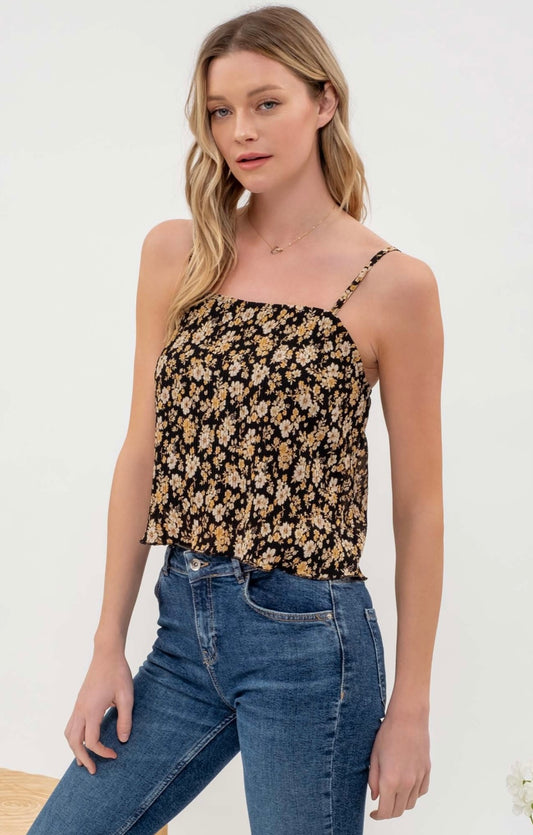 Floral Print Plisse Cami Top