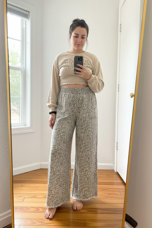 Leopard print wide leg pants