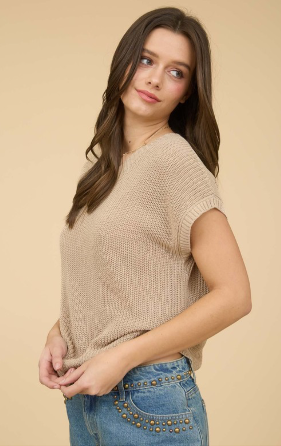 Crew neck crochet knit pullover