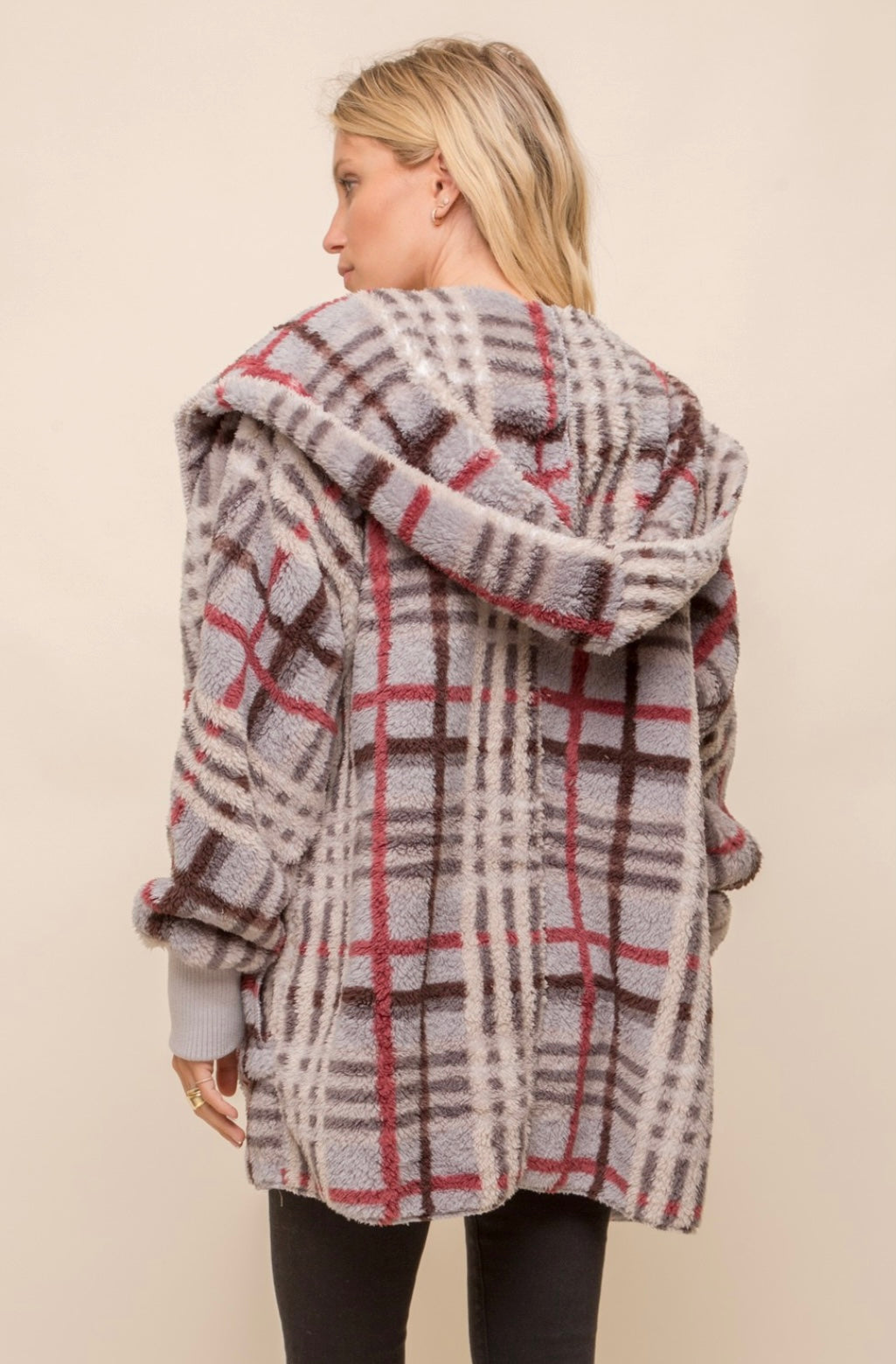 Checkered Oversized Fur Jacket