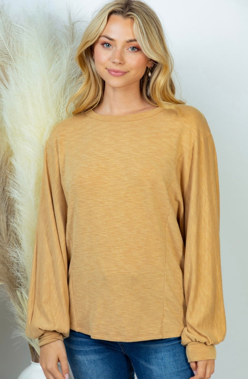 Plus Long Sleeve Open Back Top