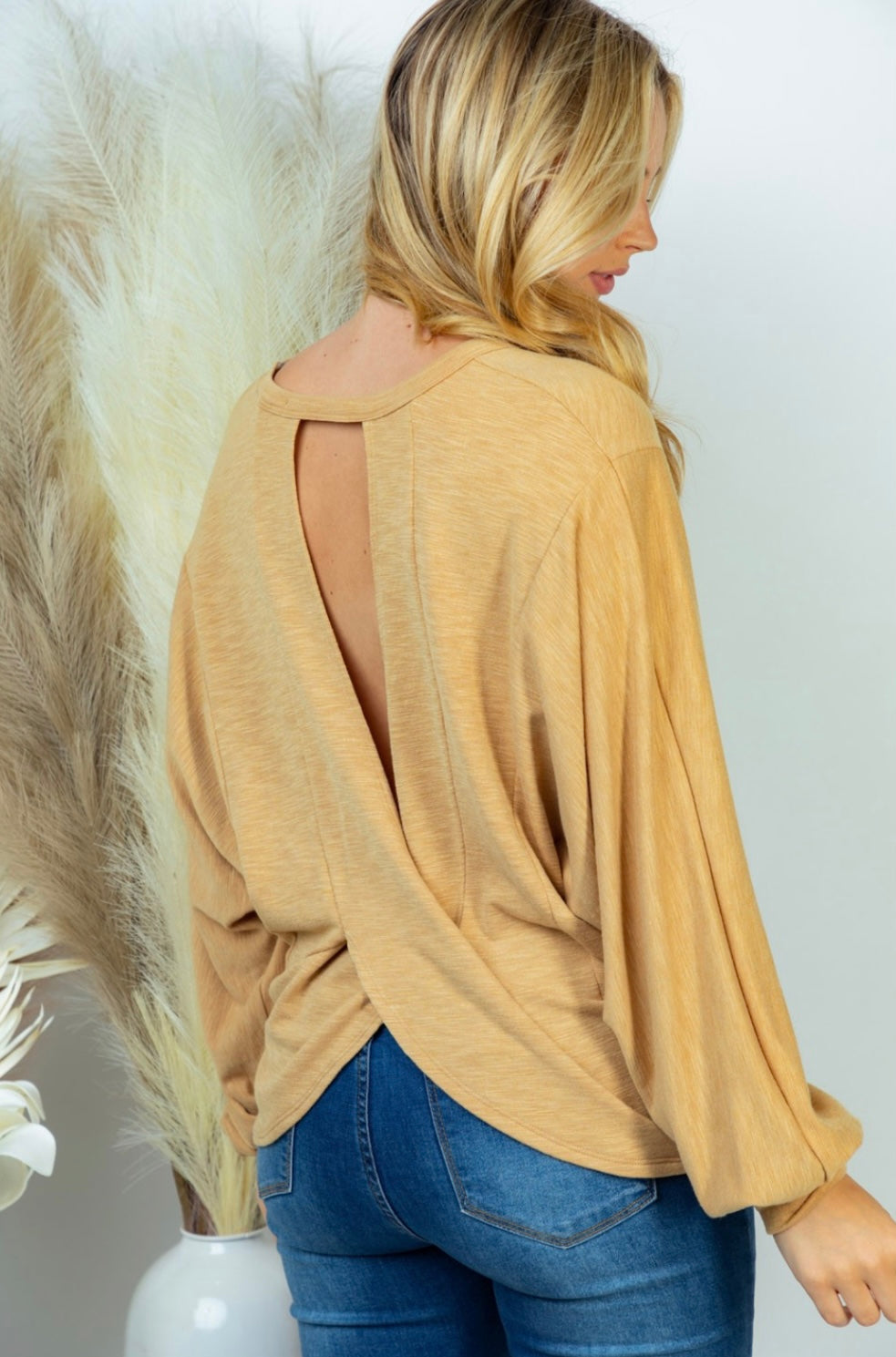 Plus Long Sleeve Open Back Top
