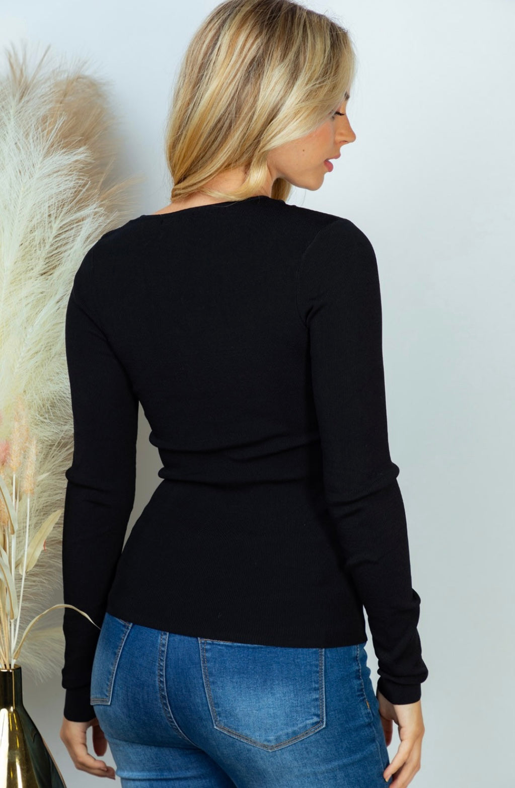 Black Long Sleeve Cutout Sweater Top