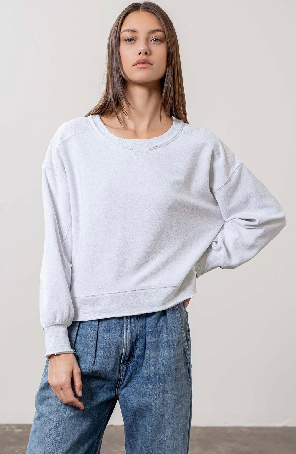 Drop Shoulder Raw Edge Top