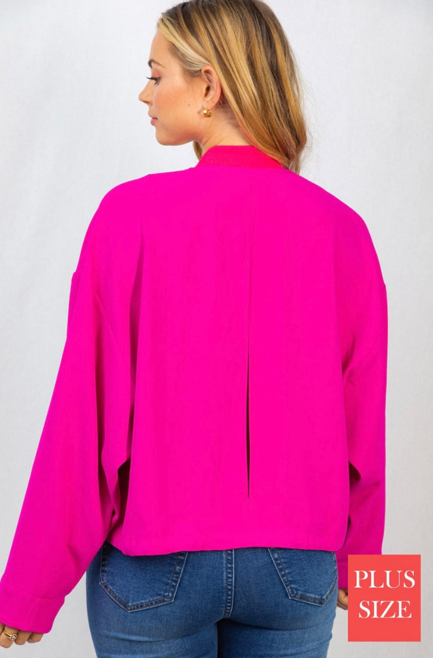 Woven Solid Zip Up Jacket