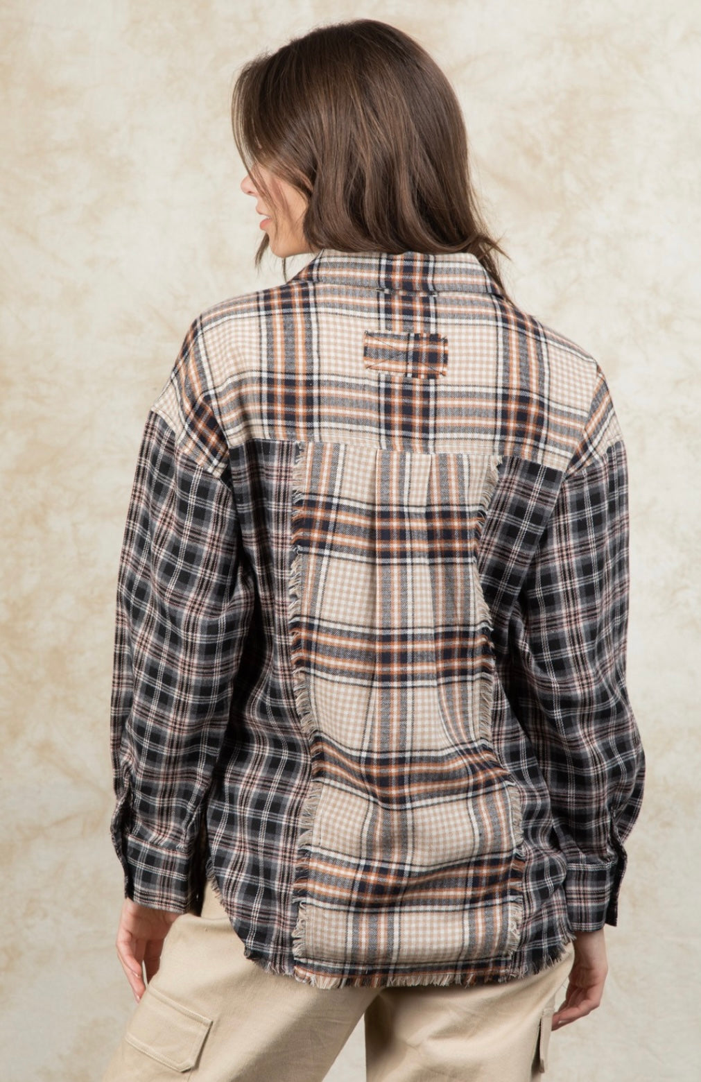 Plus Size Oversized Contrast Flannel Top