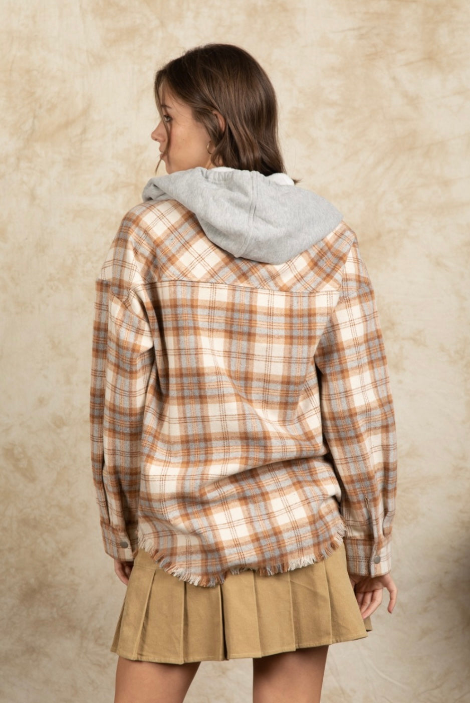 Frayed Hem Hooded Flannel