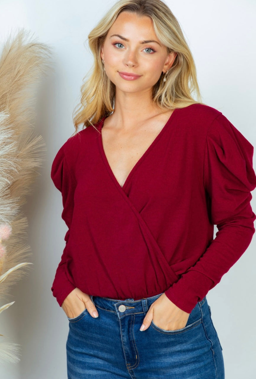 Burgundy Long Sleeve Knit Bodysuit