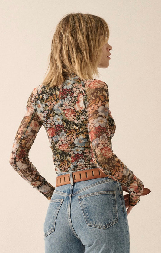 Floral Semi-Sheer Mesh Top