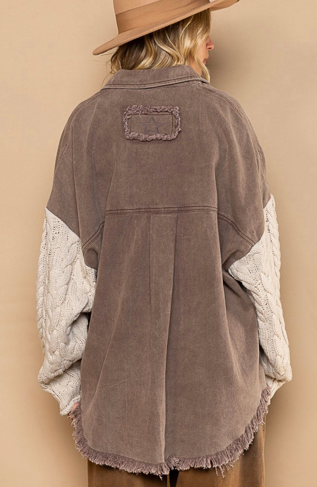 Contrast Sweater Sleeve Shacket