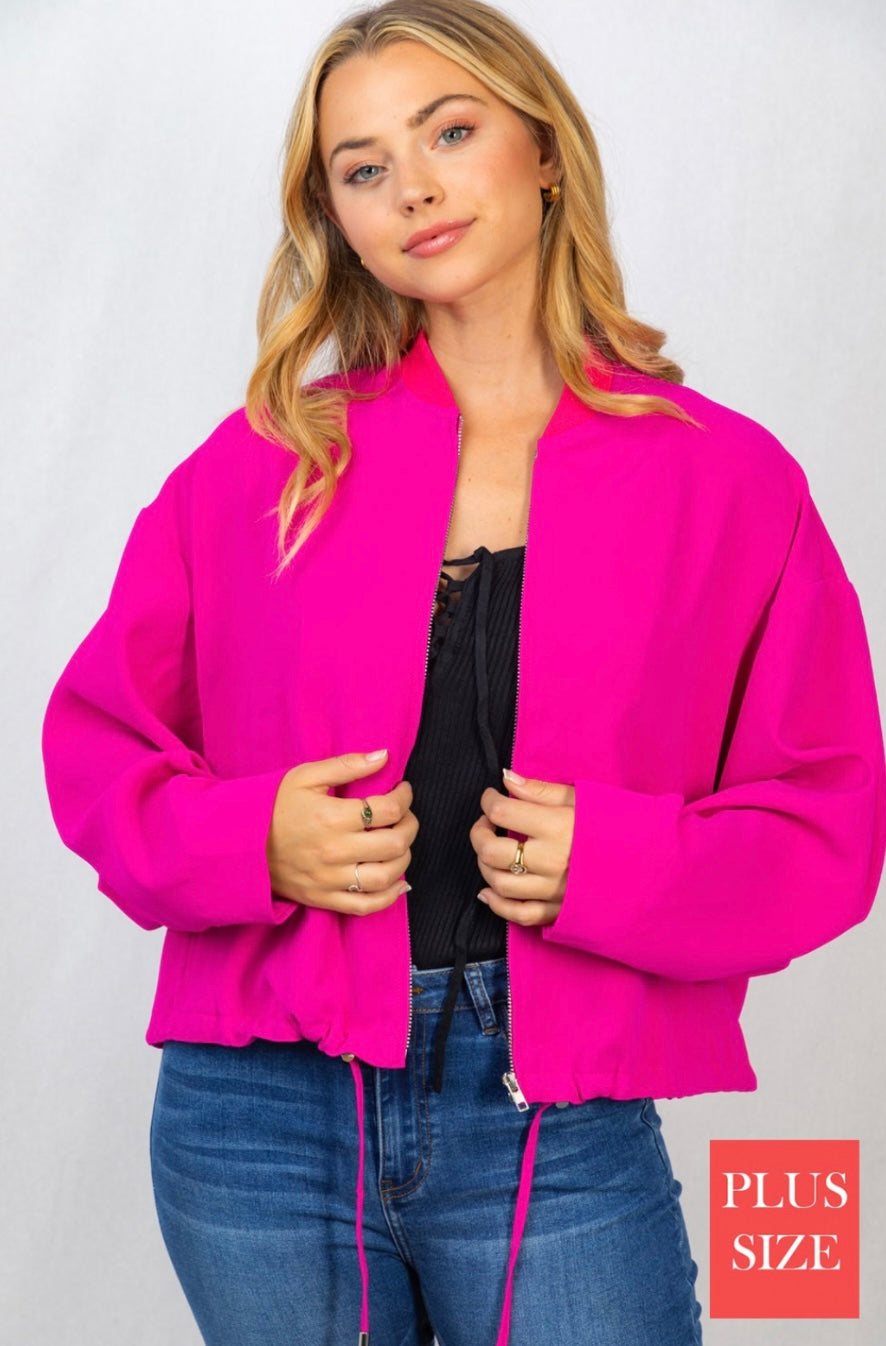 Woven Solid Zip Up Jacket