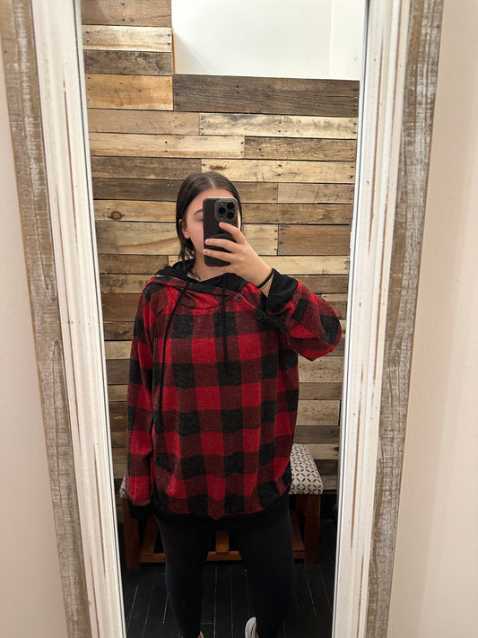 Plus Red Plaid Hooded Top