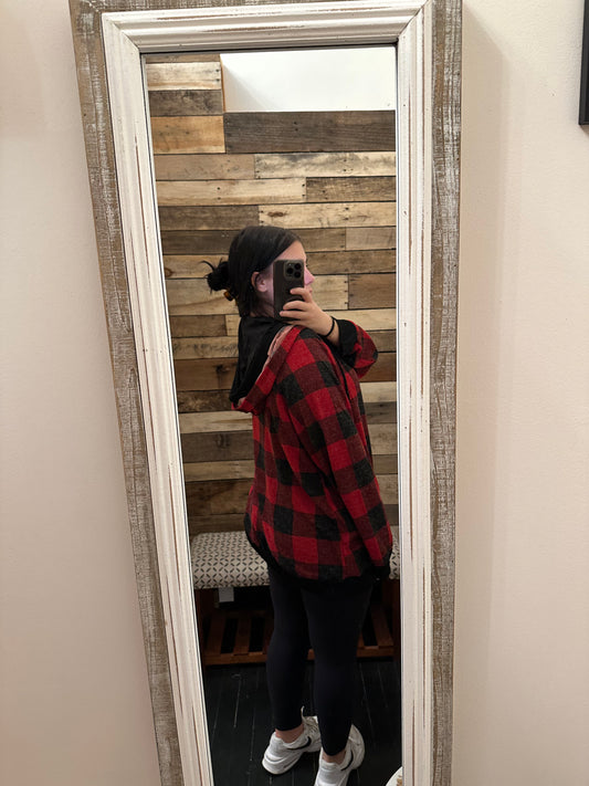 Plus Red Plaid Hooded Top