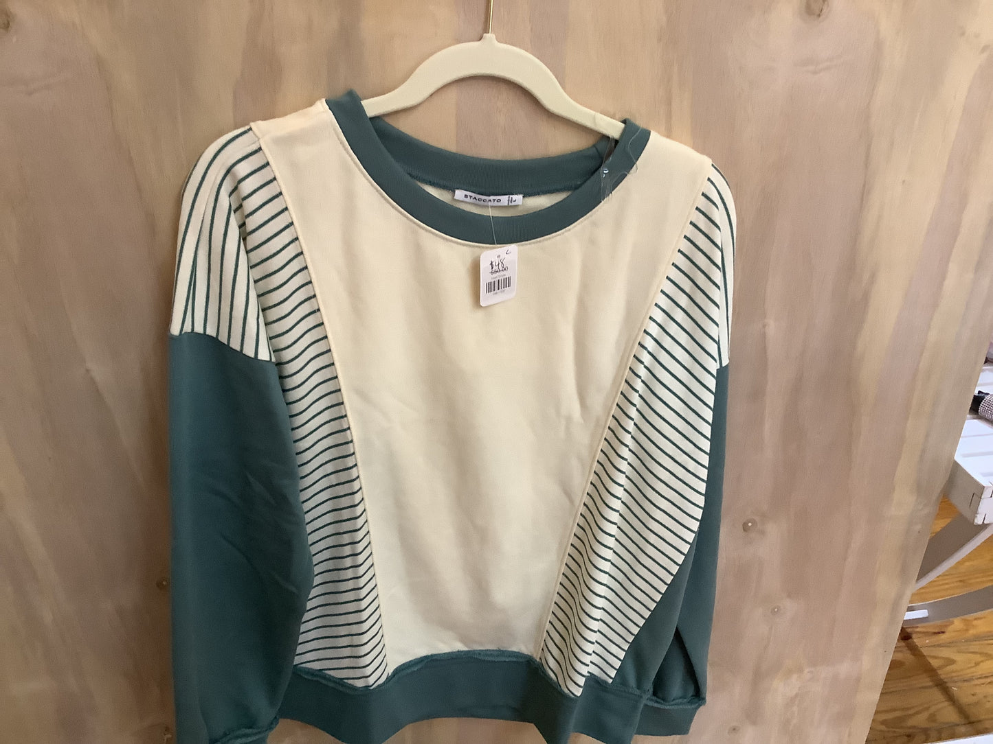 Sage Striped Patchwork Crewneck