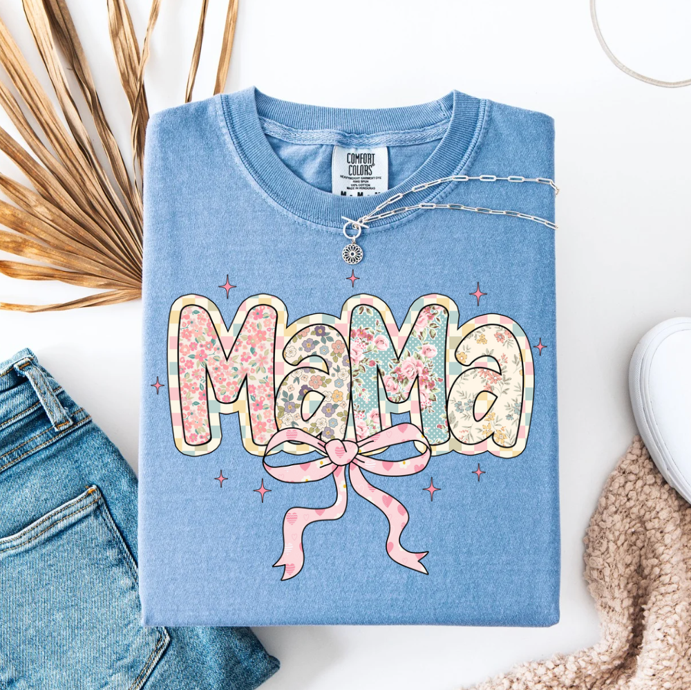 Floral & Checkered Mama Graphic Tee