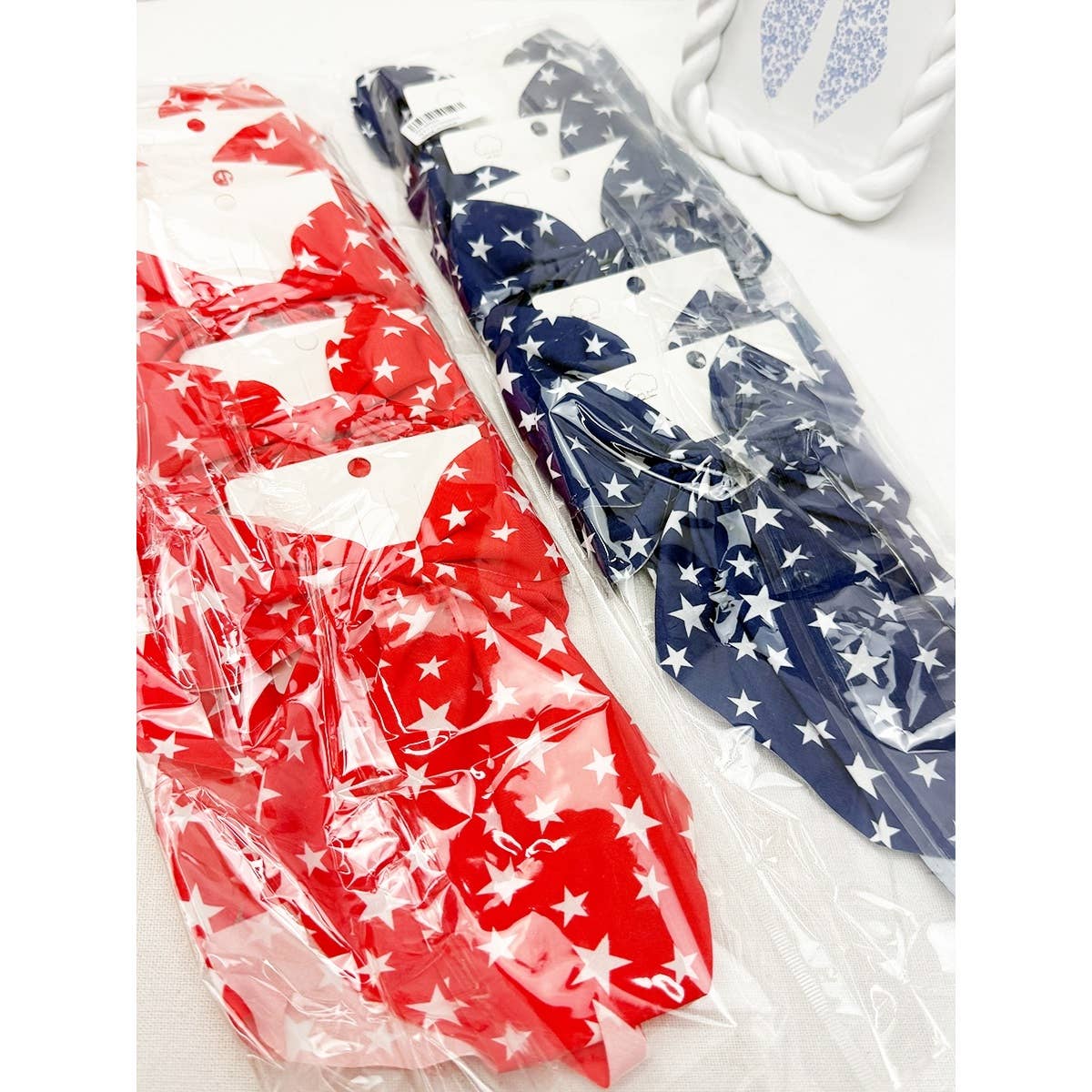 Blue and Red Star Long Tail Bow Hair Clip Set