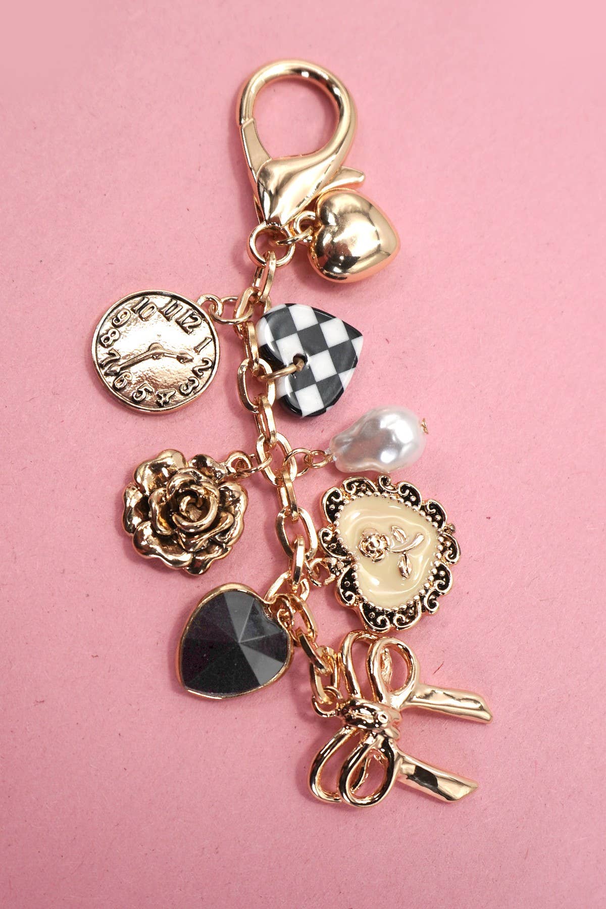 BOW CHECKER HEART FLOWER BAG CHARM | 80K049