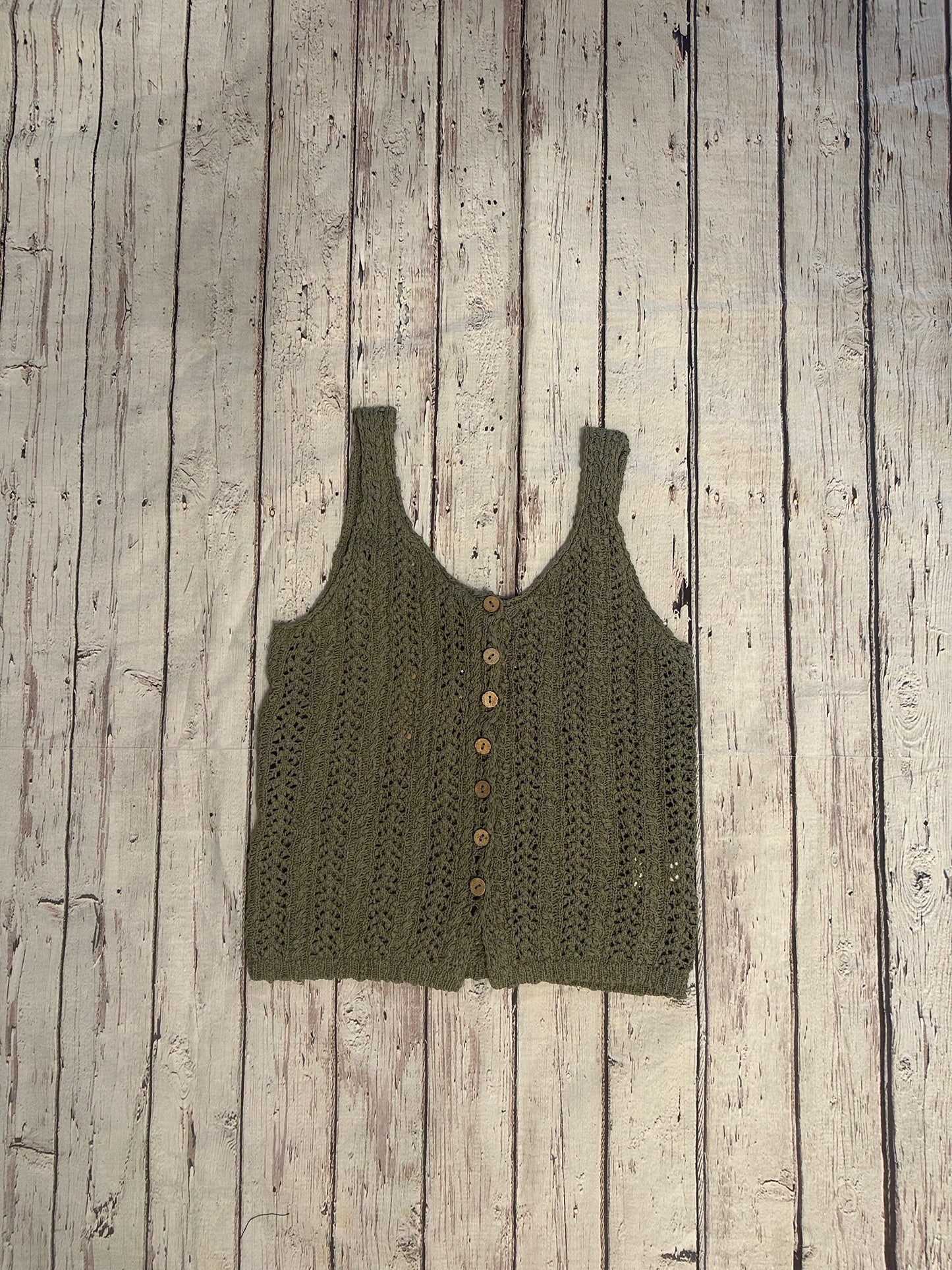 Olive Crochet Button Tank Top