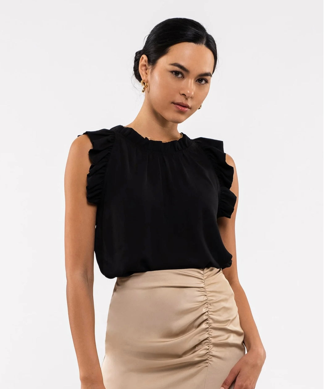 Folded Ruffle Sleeveless Top