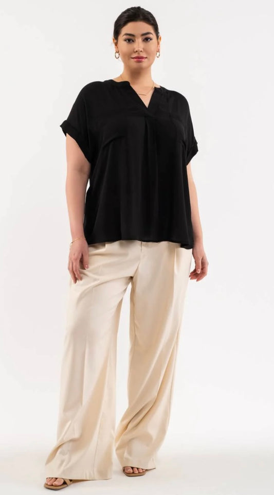 Plus Split Neck Front Pocket Top