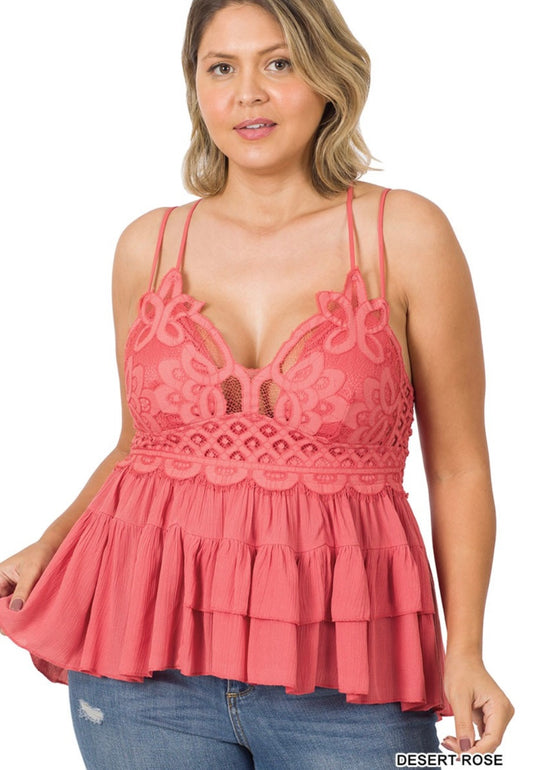 Plus Crochet Lace Peplum Cami
