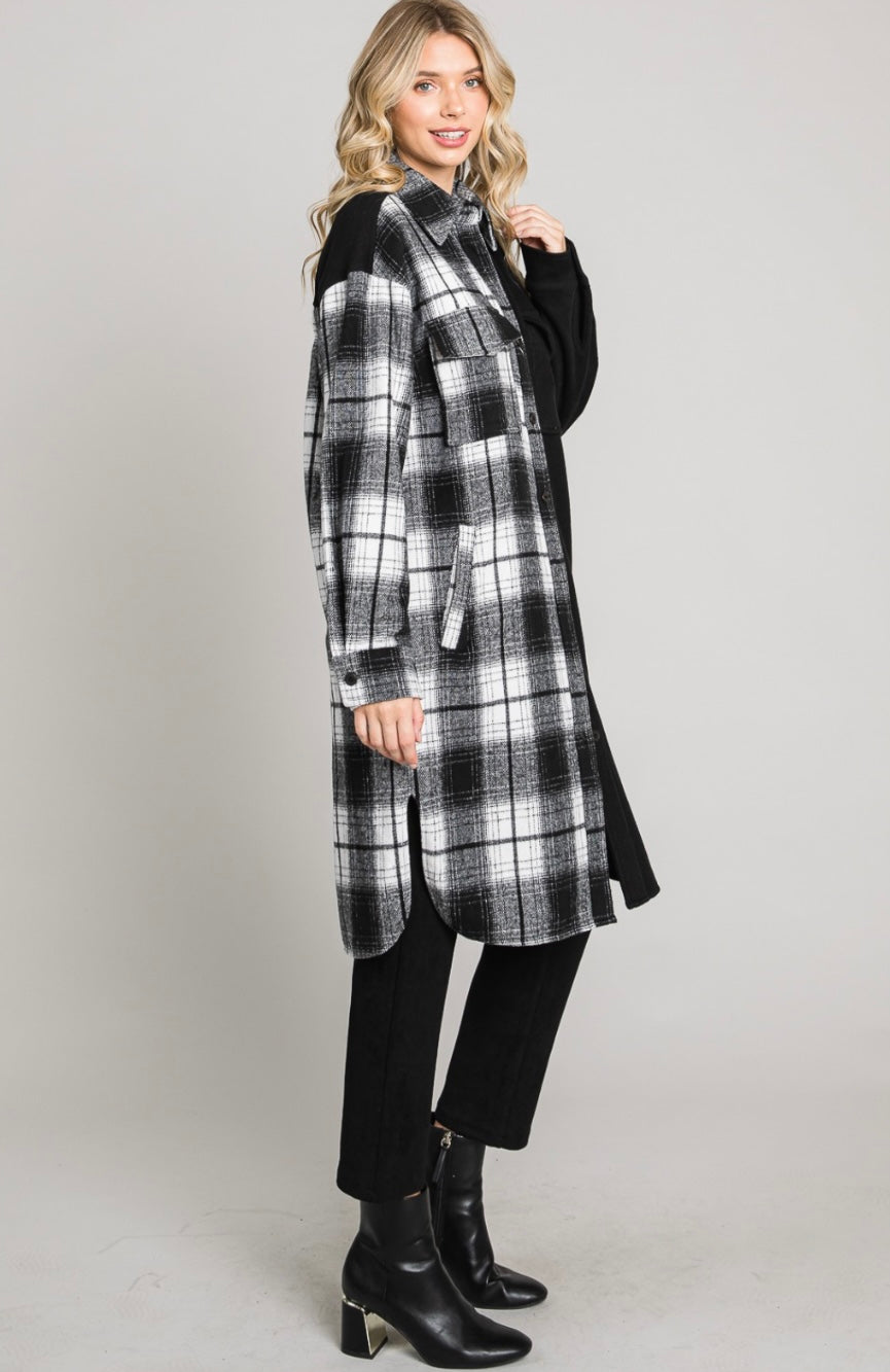 Soft Corduroy and Plaid Long Shacket