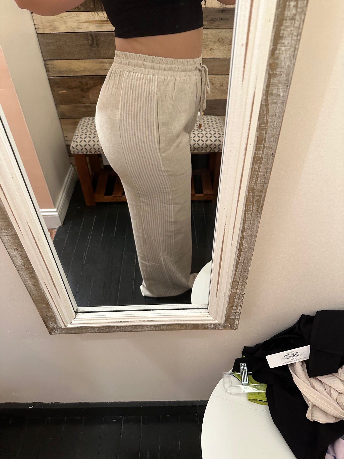 Colorblock Linen Blend Drawstring Pants