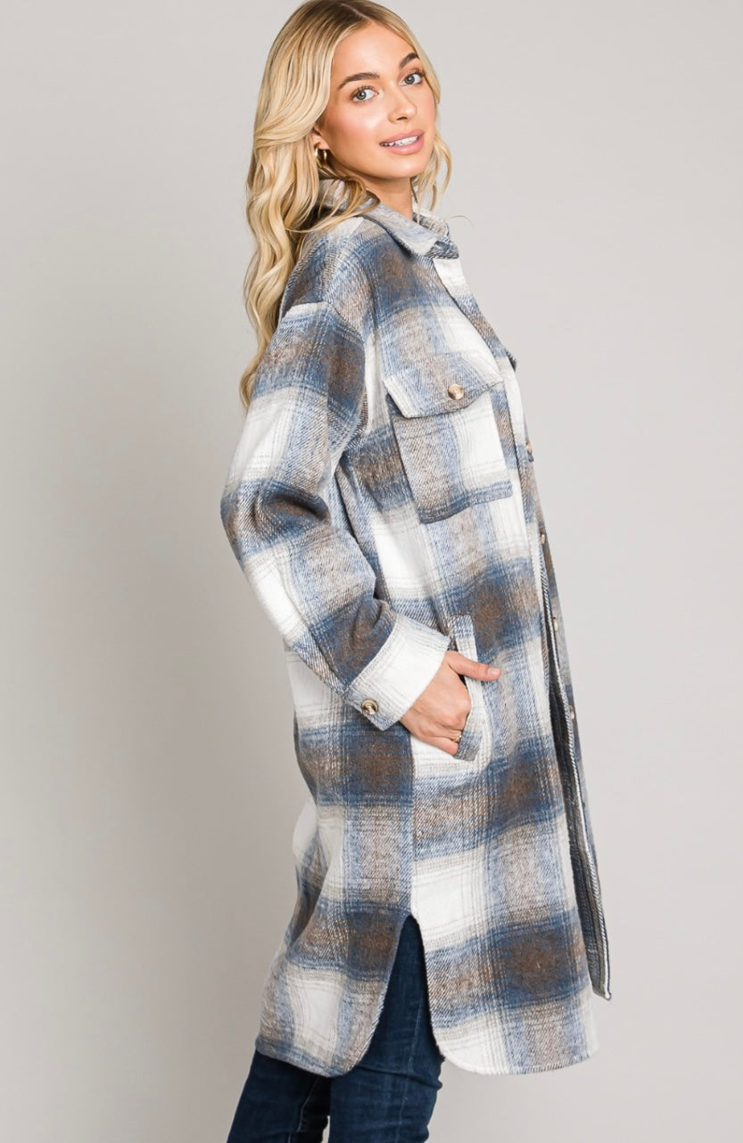 Long Soft Flannel Collared Shacket