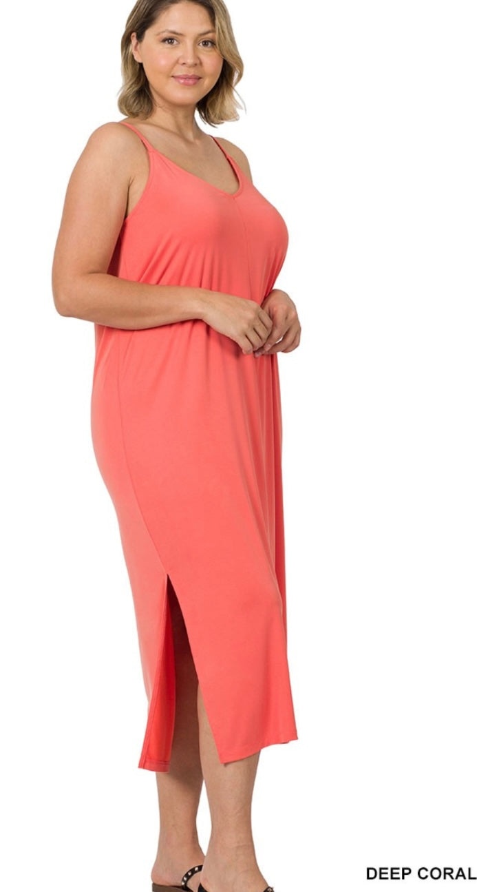 Plus V-Neck Cami Midi Dress