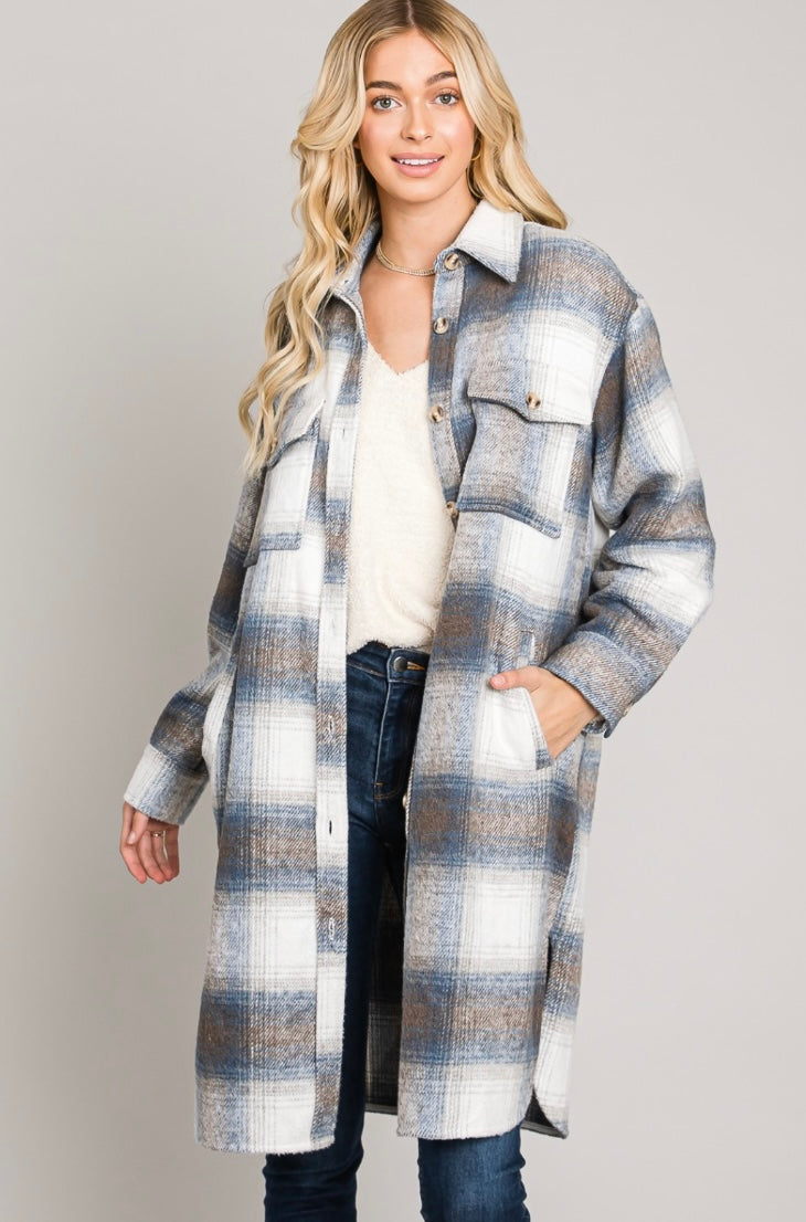 Long Soft Flannel Collared Shacket