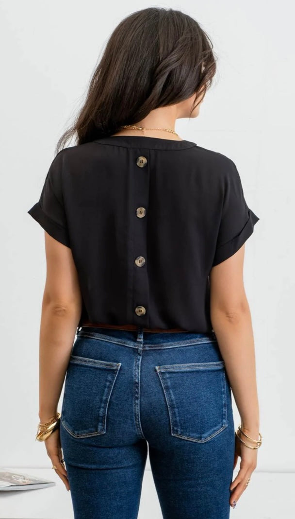 Split Neck Front Pocket Top