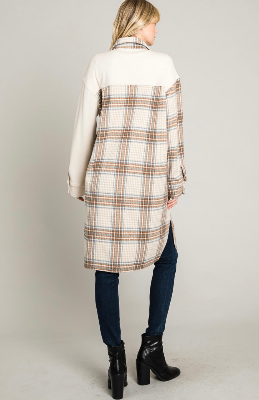 Soft Corduroy and Plaid Long Shacket
