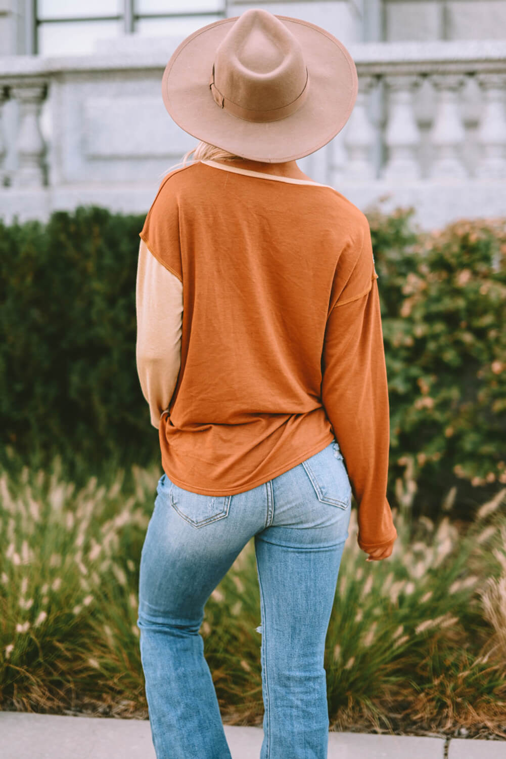 Striped Color Block Exposed Seam Henley Top