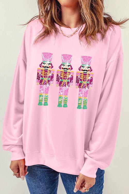 Heimish Sequin Nutcracker Long Sleeve Ribbed Top